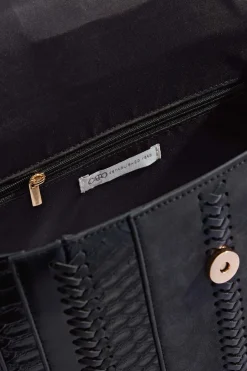 Chain Trim Mixed Material Satchel