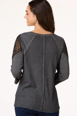 Charcoal Crochet Sleeve Top