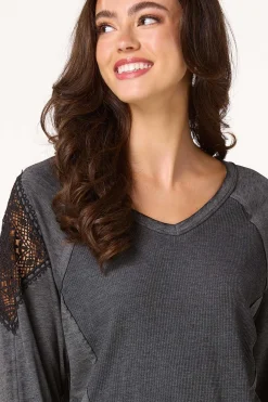 Charcoal Crochet Sleeve Top
