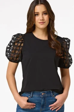 Check Illusion Puff Sleeve Top