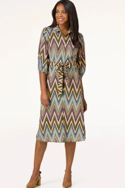 Chevron Tie Waist Shirt Dress