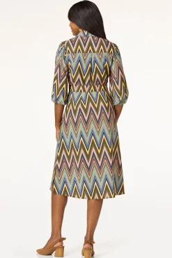 Chevron Tie Waist Shirt Dress