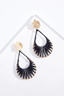 Clip- On Raffia Wrapped Tear Earrings