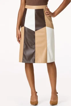 Colorblock Faux Leather Skirt
