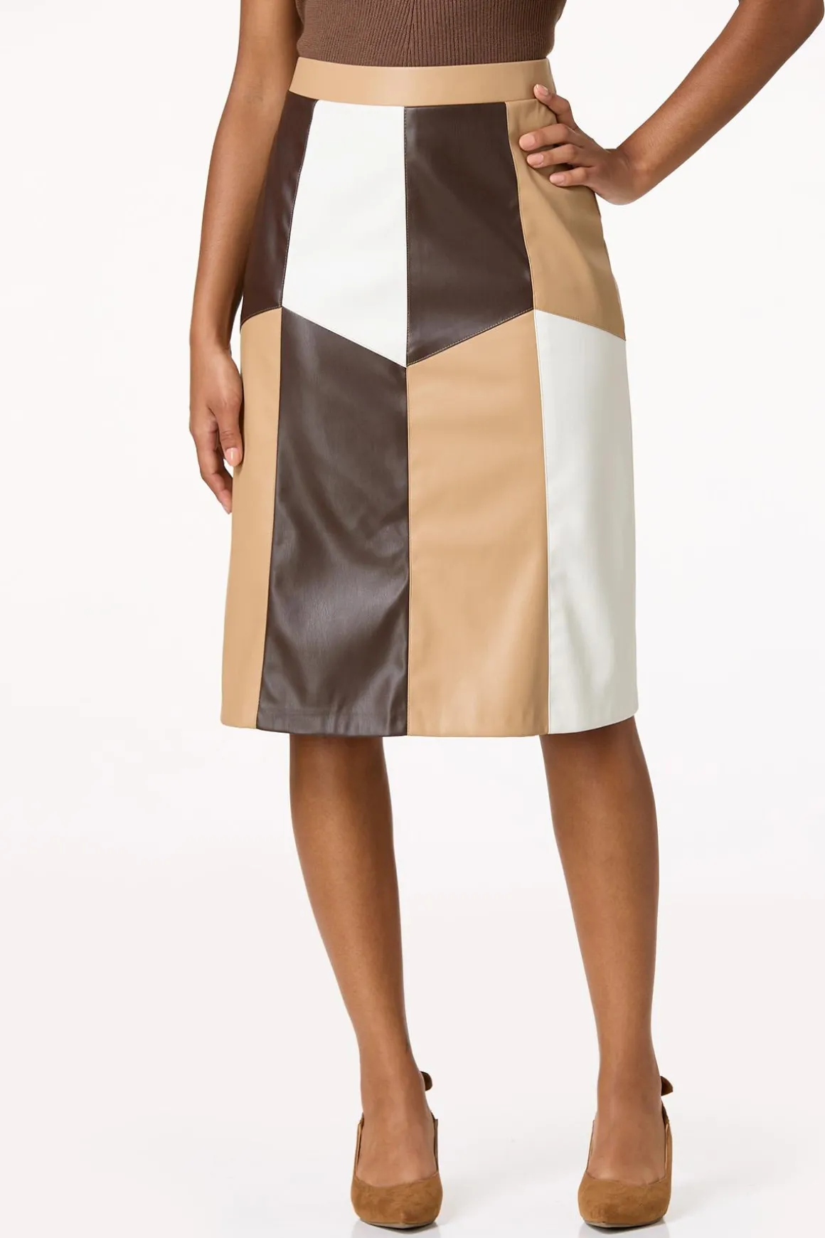 Colorblock Faux Leather Skirt
