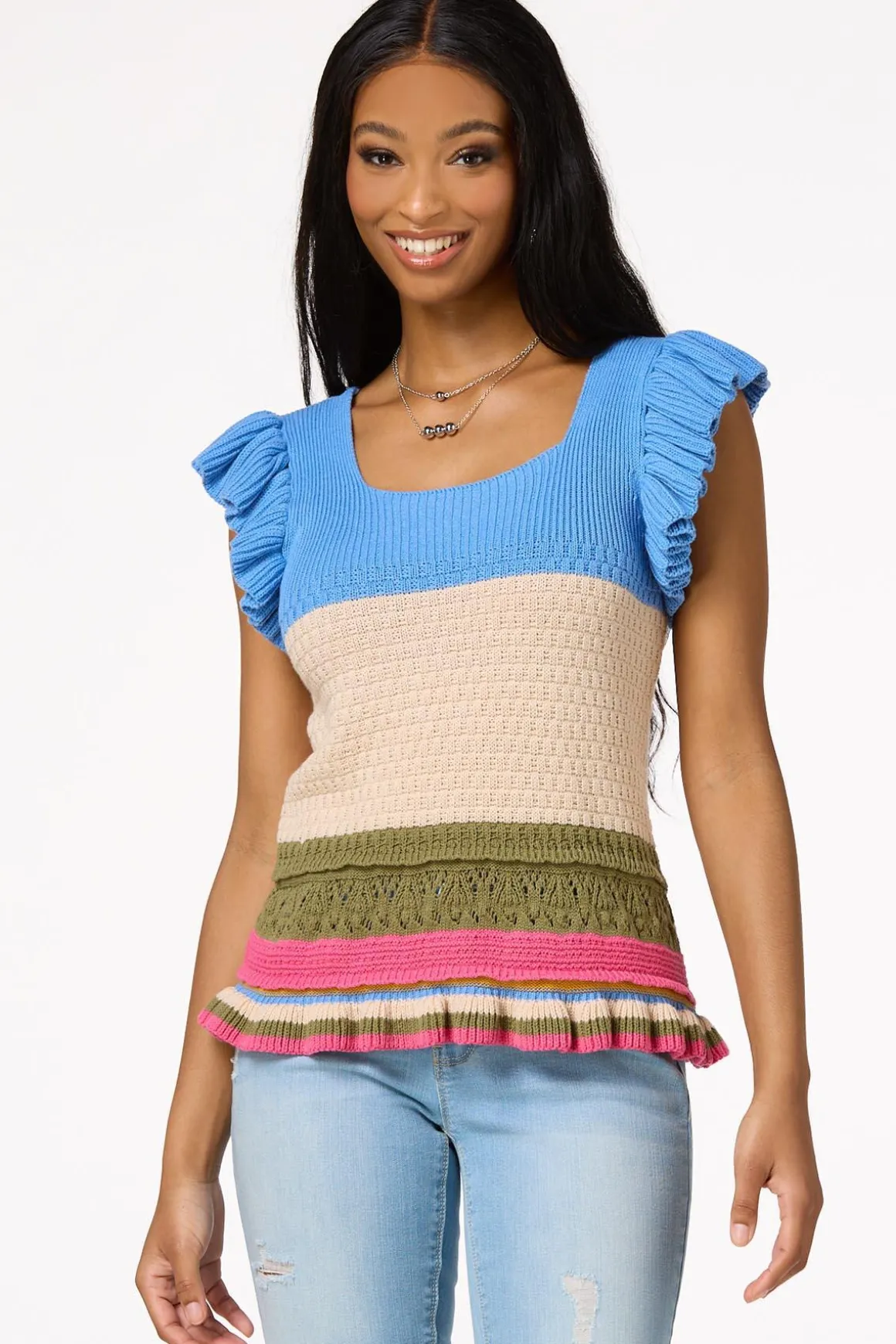 Colorblock Flutter Sleeve Sweater