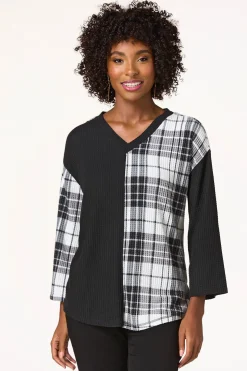 Colorblock Plaid Waffle Top