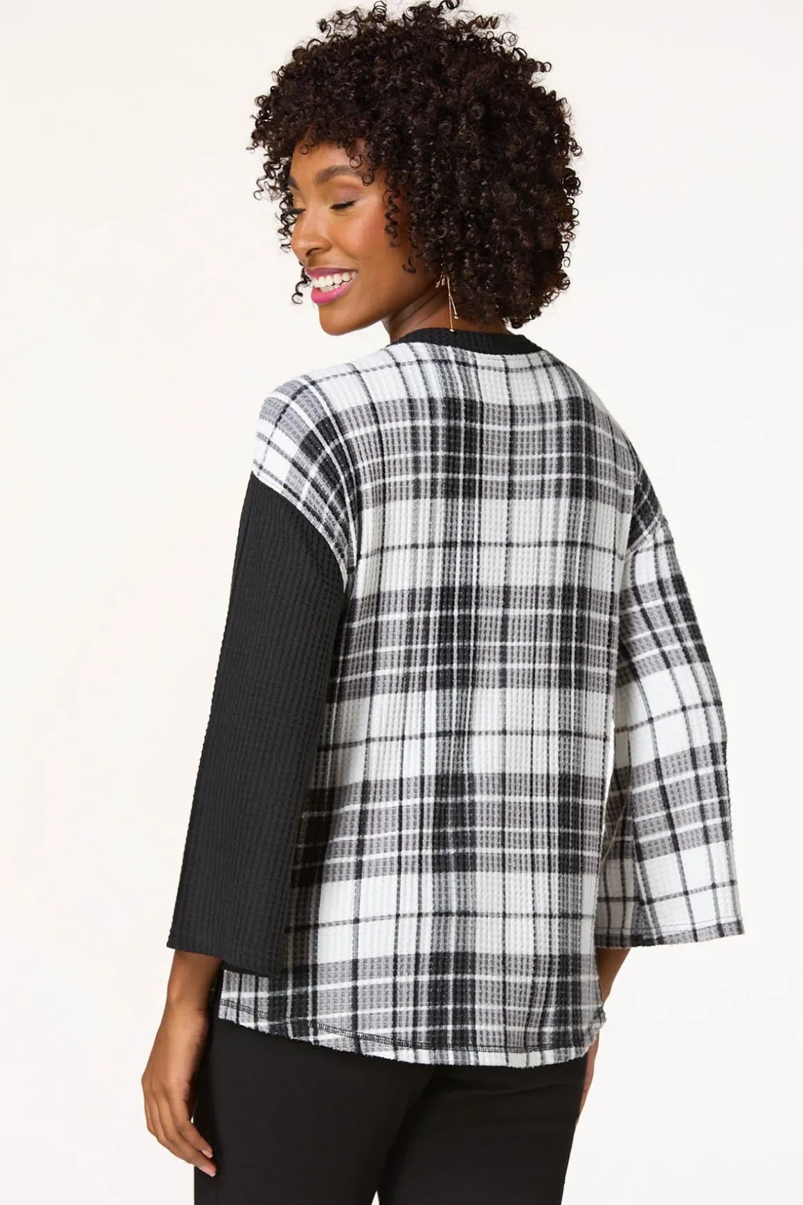 Colorblock Plaid Waffle Top