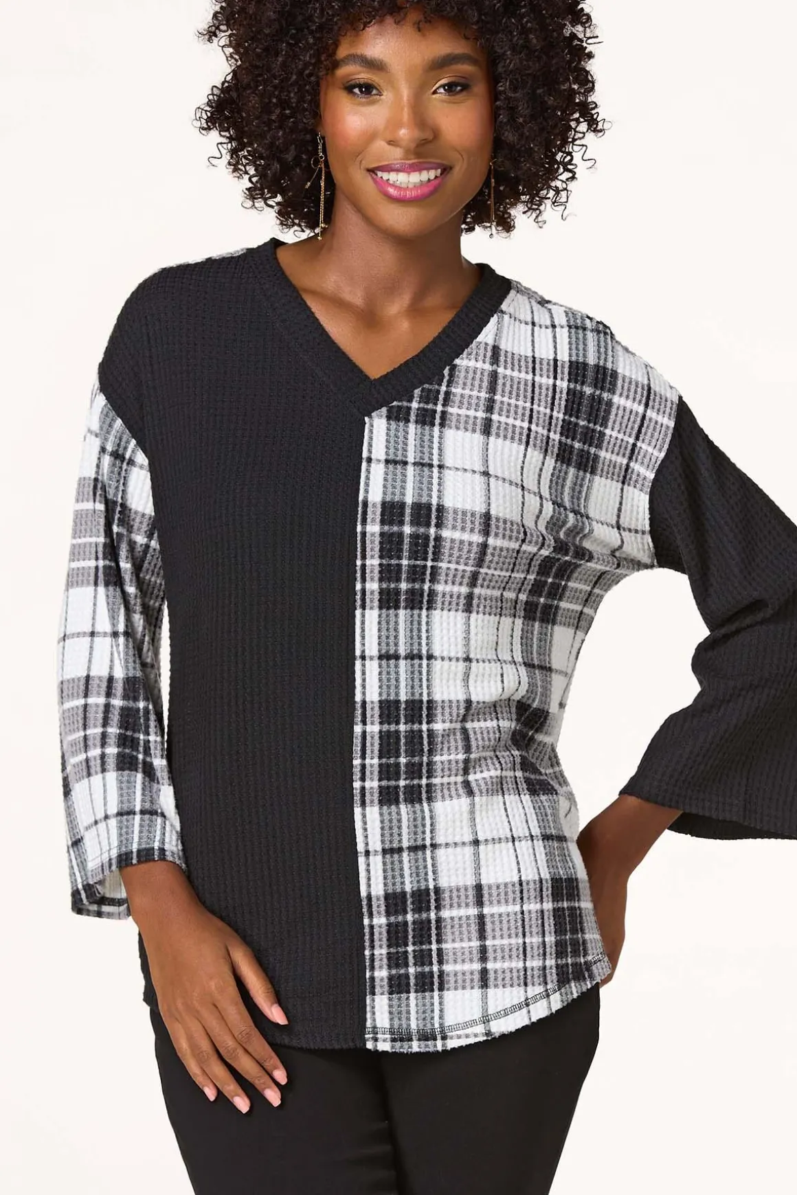 Colorblock Plaid Waffle Top