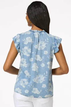 Contrast Floral Chambray Top