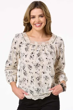 Contrast Floral Eyelet Top