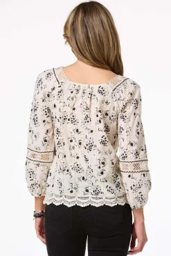 Contrast Floral Eyelet Top