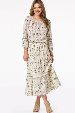 Contrast Floral Eyelet Top