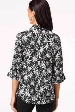 Contrast Floral Flutter Sleeve Shirt