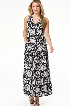 Contrast Floral Halter Dress