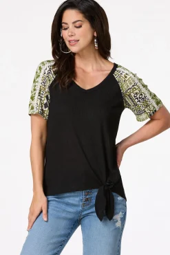 Contrast Floral Sleeve Top