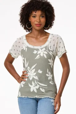 Contrast Olive Floral Top