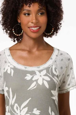 Contrast Olive Floral Top
