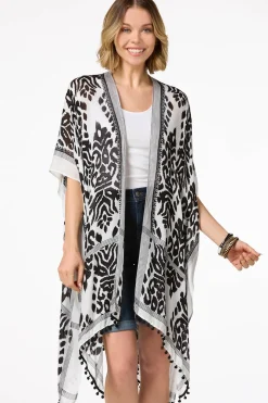 Contrast Print Kimono