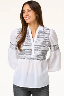 Contrast Stitch Smocked Top