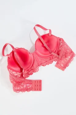 Coral Pink Lace Convertible Bra Set