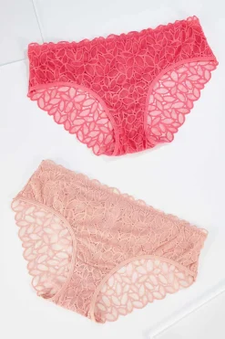 Coral Pink Lace Hipster Panty Set