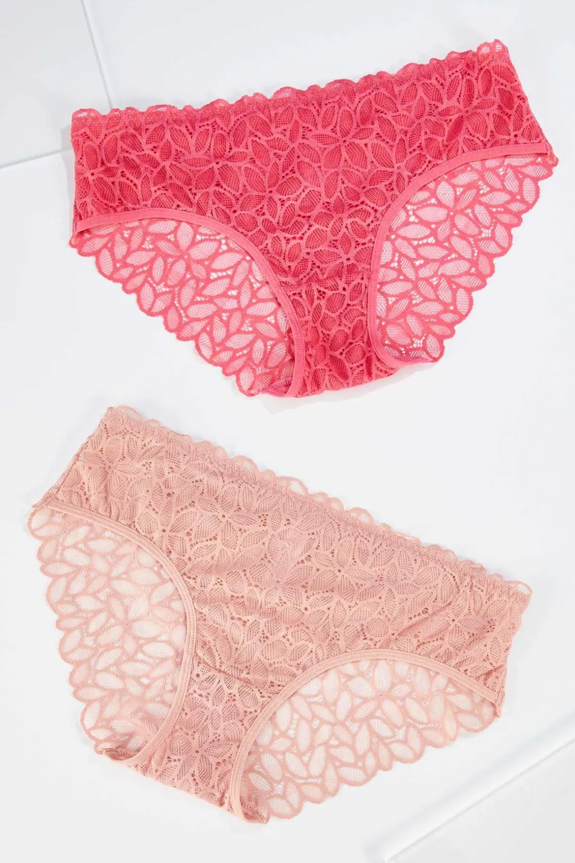 Coral Pink Lace Hipster Panty Set