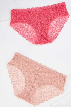Coral Pink Lace Hipster Panty Set