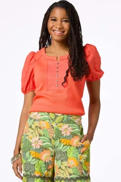 Coral Puff Sleeve Top
