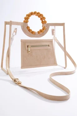 Croc Trim Wood Handle Clear Satchel