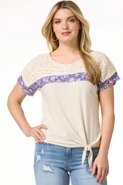 Crochet Floral Tie Hem Top