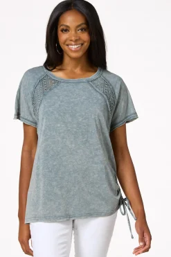 Crochet Panel Drawstring Top