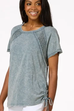 Crochet Panel Drawstring Top