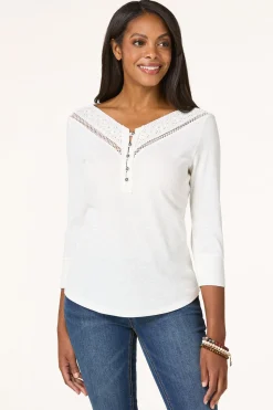 Crochet V- Neck Henley
