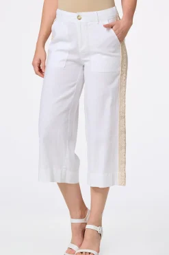 Cropped Crochet Panel Linen Pants
