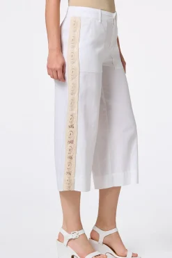 Cropped Crochet Panel Linen Pants
