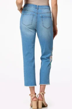 Cropped Embroidered Floral Jeans