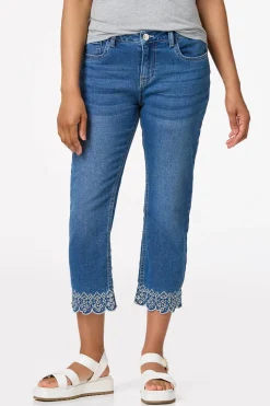 Cropped Embroidered Trim Jeans