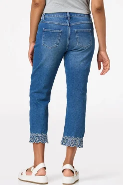 Cropped Embroidered Trim Jeans