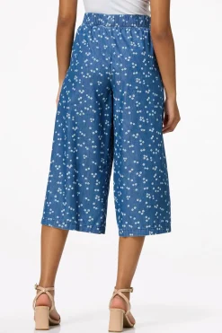 Cropped Floral Chambray Pants