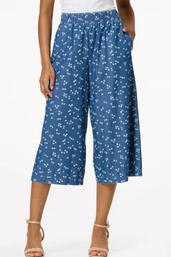 Cropped Floral Chambray Pants