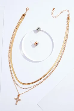 Cross Charm Delicate Layer Necklace Set