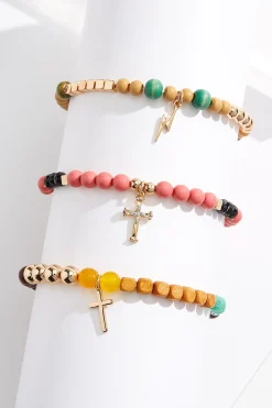 Cross Charm Stretch Bracelet Set