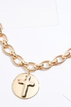 Cross Disc Short Chain Necklace