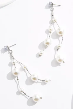 Cubic Zirconia Pearl Linear Earrings