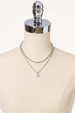 Cubic Zirconia Silver Ball Necklace Set