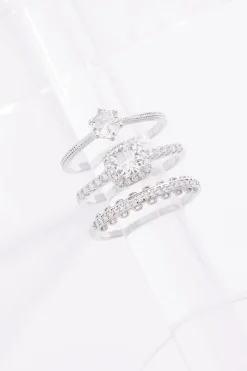 Cubic Zirconia Silver Ring Set