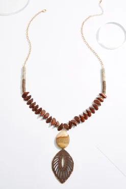 Cutout Leaf Wood Pendant Necklace