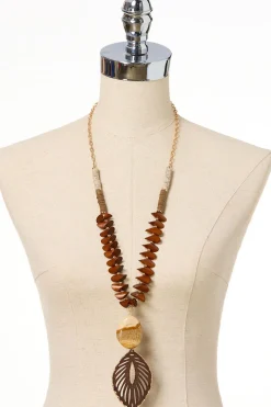 Cutout Leaf Wood Pendant Necklace