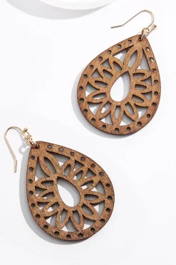 Cutout Wood Tear Earrings